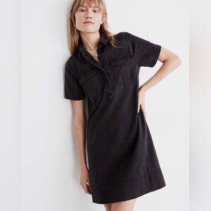 MADEWELL Short Sleeve Cotton Denim Midi Button-Up Shirt Dress | Faded Wash Black